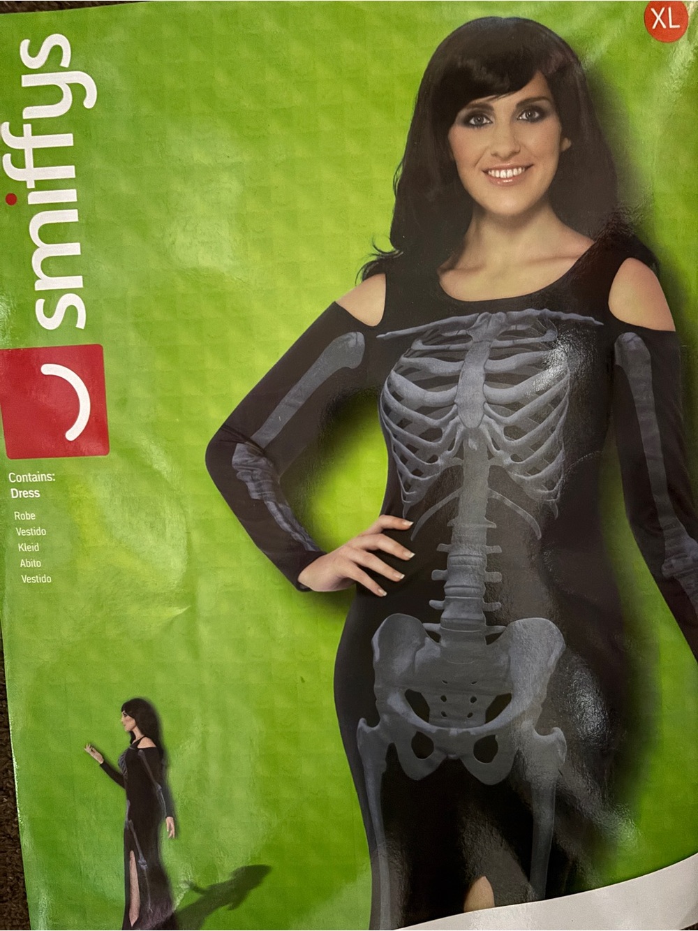 Smiffys Black Cold-Shoulder Skeleton Dress Costume